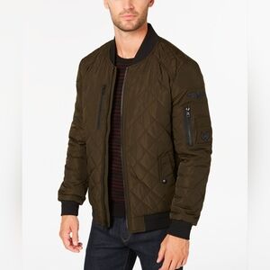 Calvin Klein Quilted Bomber Jacket - Olive Green Size Medium